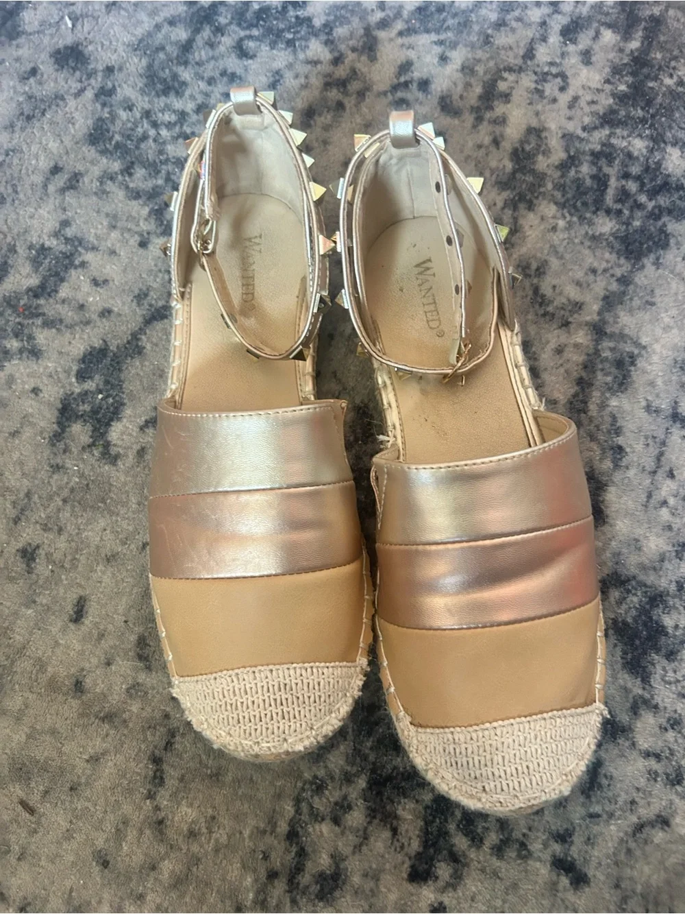 Wanted Metallic Gold Espadrille Ankle-Strap Flats
